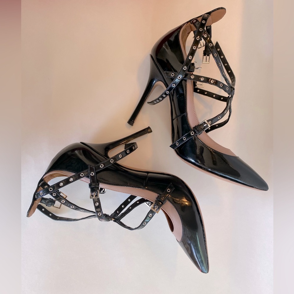 Valentino Garavani Black Patent Leather Studded Strappy Pointed-Toe Heels - Picture 11 of 16